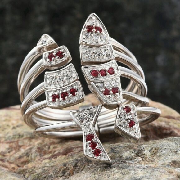 Swarovski red and white crystal knuckle ring - Picture 1 of 8